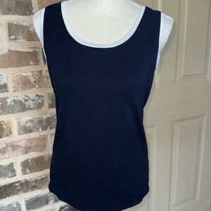Jones New York Sport Navy Blue Cotton Tank Top Contrasting White Trim Sz Small